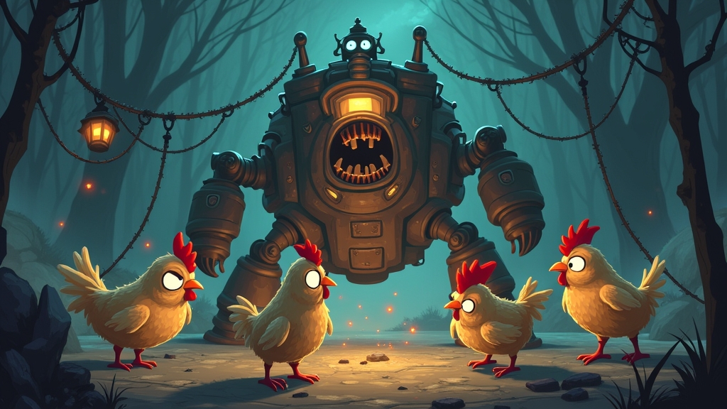 Chickens encountering a game obstacle